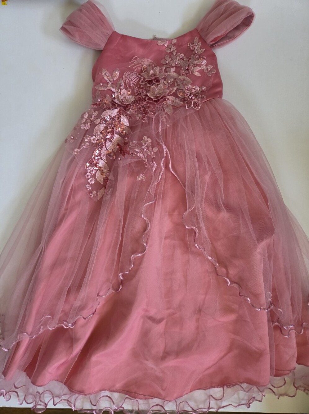 Girls 6T Ball Gown Flower girl Wedding dress formal dress pink embroidery floral - Picture 4 of 13